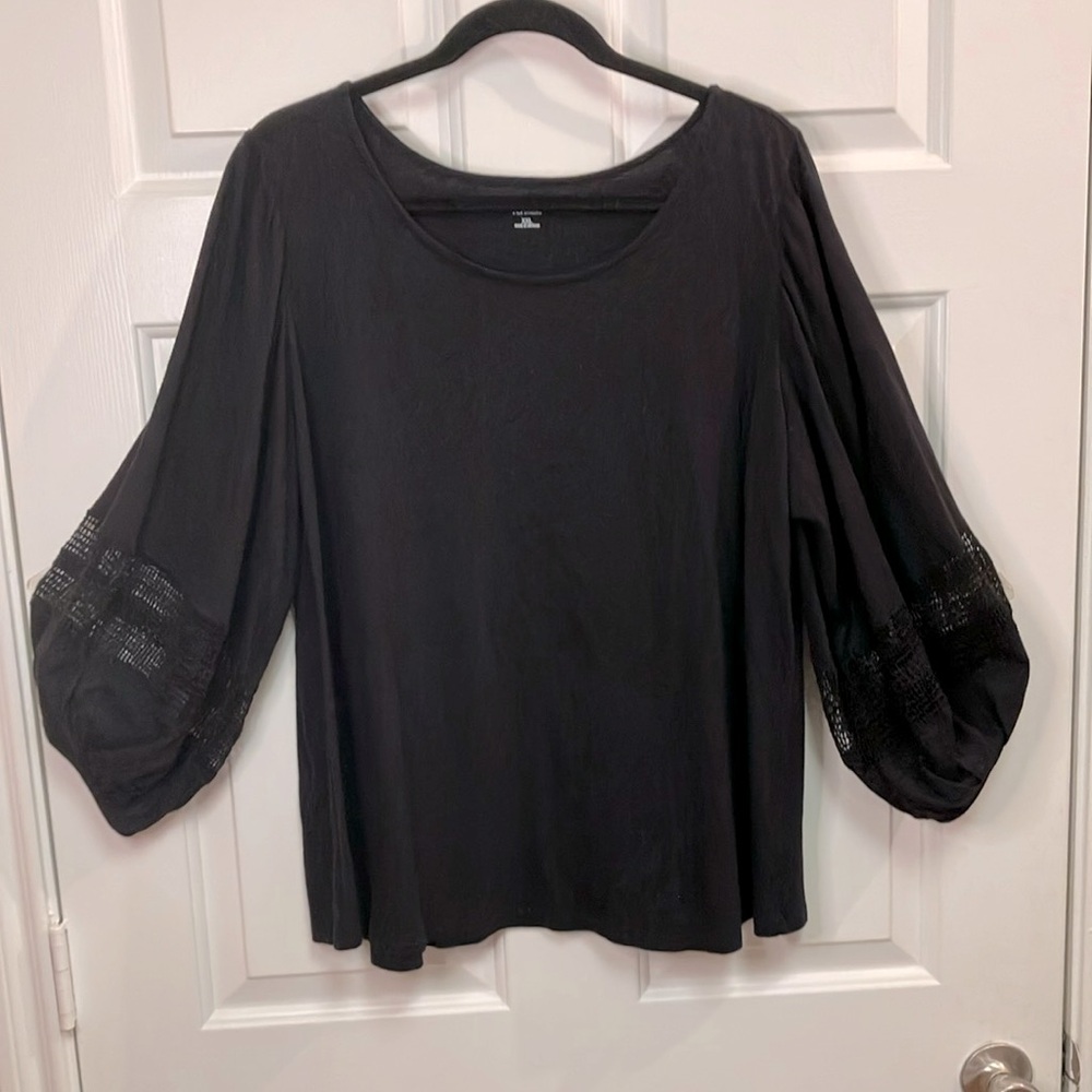 a.n.a. Black Blouse with Crocheted Balloon Sleeves Size XXL